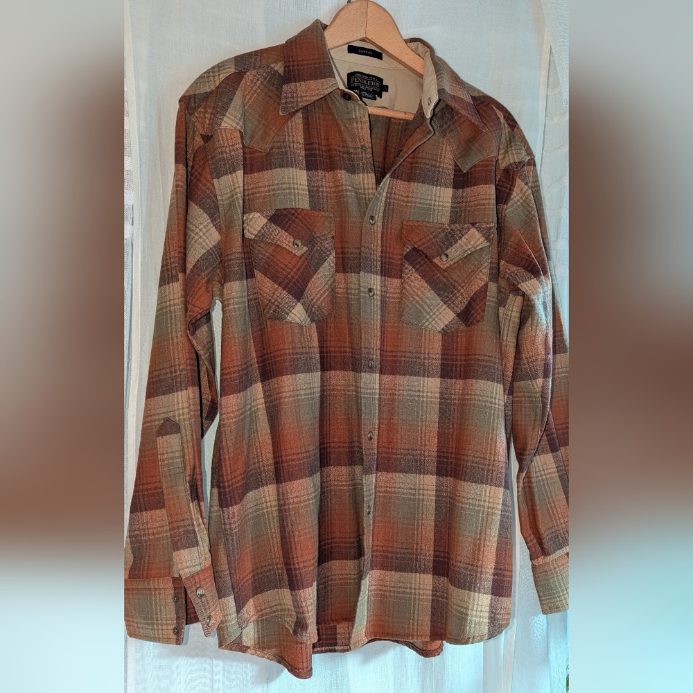🆕 Pendleton Canyon Umatillo 100% Wool L Western Shirt L Rust Taupe Brown Plaid